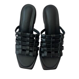 WAL & PAI Black Calf Leather Woven Mule Sandals Women's Size 39 Shoe
